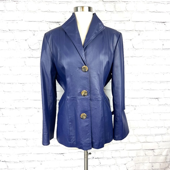 •NWOT VINTAGE |•TERRY LEWIS•| Purple Leather Blazer Jacket Size Medium - Picture 1 of 16